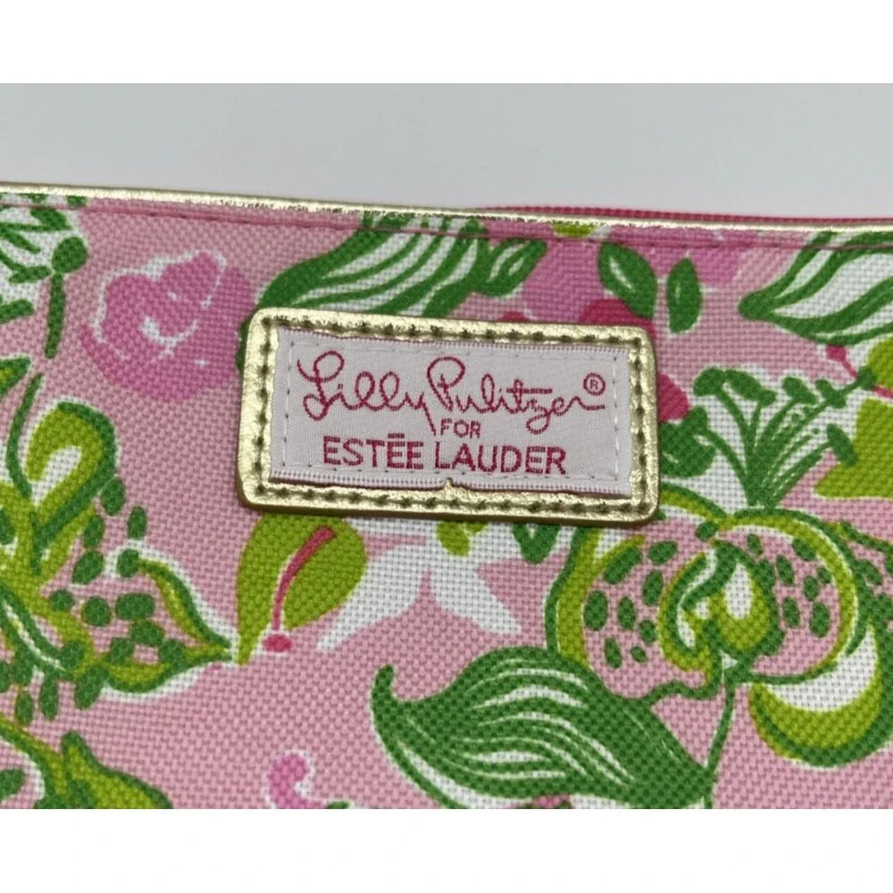 Lilly Pulitzer For Estee Lauder Makeup Bag Pink Tiger Flower Cosmetic Travel